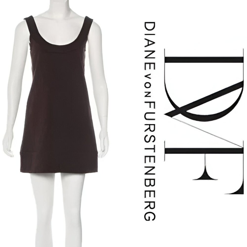 DVF Von Furstenberg Mocha Brown Ponte Stretch Knit Shift Fit Flare Mini Dress 6